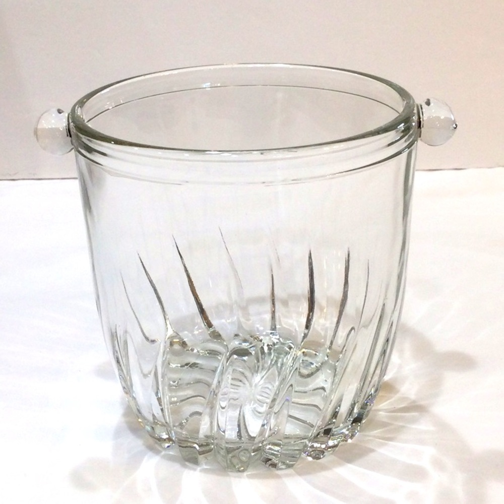 Vintage Arte Murano Italy Cut Crystal Ice Bucket w/Knob Handles